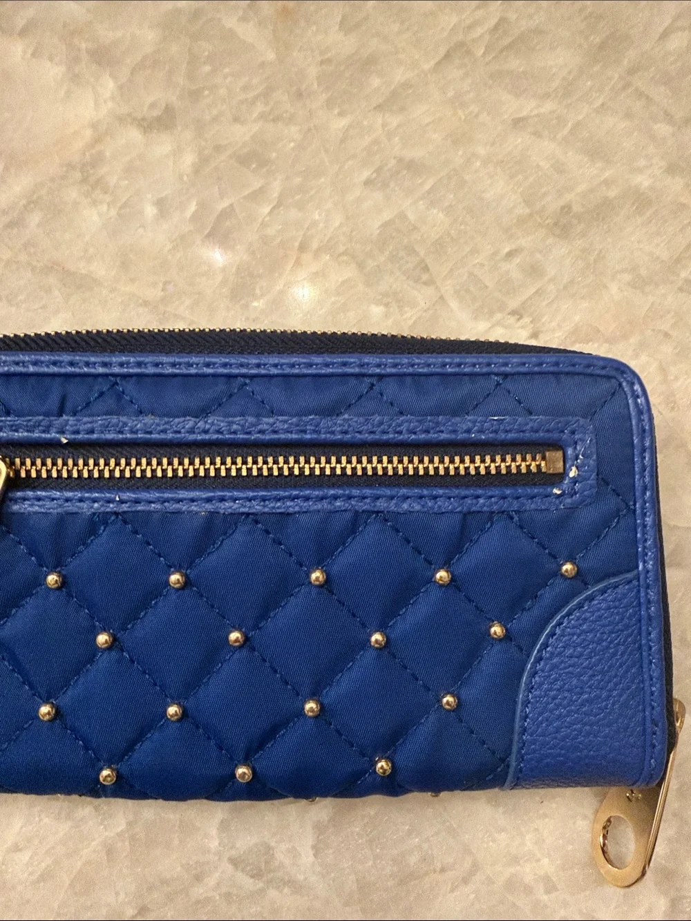 Juicy Couture Quilted Royal Blue Zip Wallet with Gold Crest